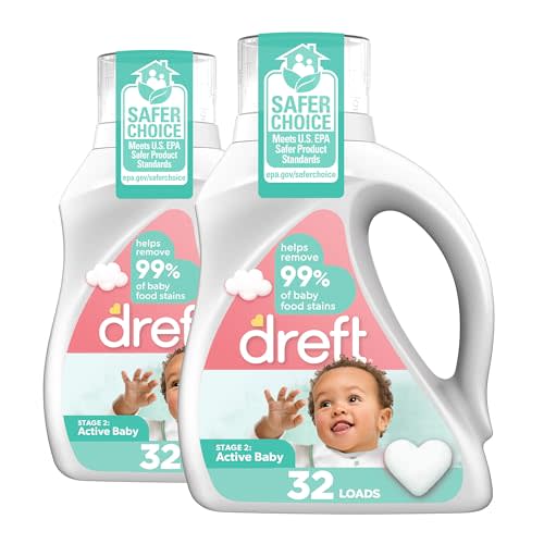 Dreft Stage 2: Baby Laundry Detergent Liquid Soap, Natural for Newborn, or Infant, HE, 64 Total Loads (Pack of 2) - Hypoallergenic for Sensitive Skin