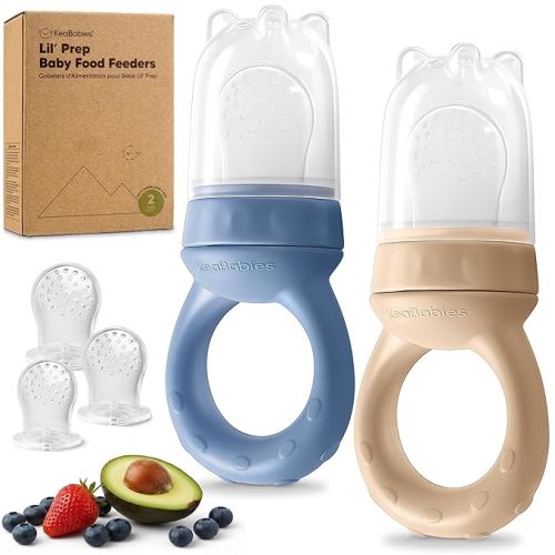 KeaBabies Baby Fruit Feeder 2pk - Silicone Baby Food Feeder for Babies 6-12 Months, Breast Milk Popsicle Teether, Weaning, Pacifier, Freeze Frozen Solid Food, Infant Feeding Essential (Maritime)