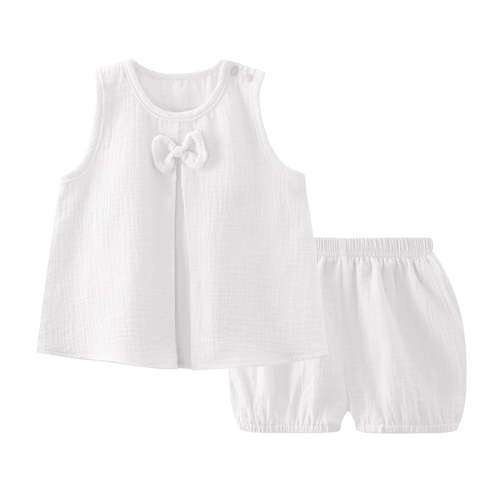 Splozh Baby Girl Clothes Infant Summer Baby Girls' Clothes Set Spring Summer Solid Color Breathable Comfortable Girl's 2pcs Set White,18-24 Months