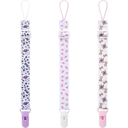 Cute Adult Pacifier Clips: Pacifier Holder Clip with Convenient Hook Loop - Bad Rock Bunny & Rabbit Windmill Puppy - 17 Inch Long 3 Pack Set