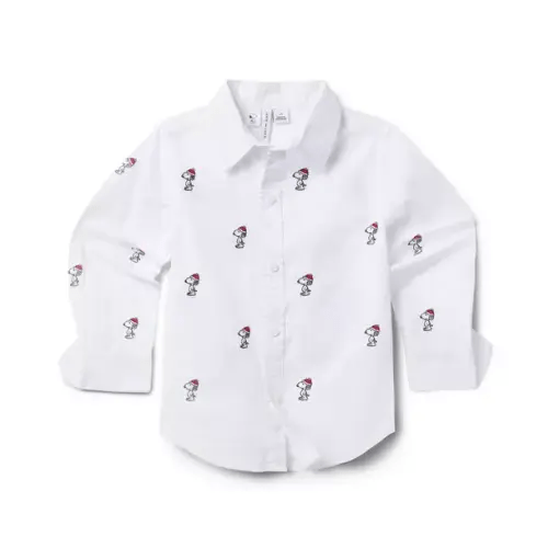 Boy White Snoopy Santa PEANUTS™ Snoopy Santa Poplin Shirt by Janie and Jack