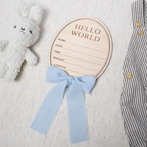Newborn Baby Hospital Announcement Keepsake (Coquette - Blue Ribbon)