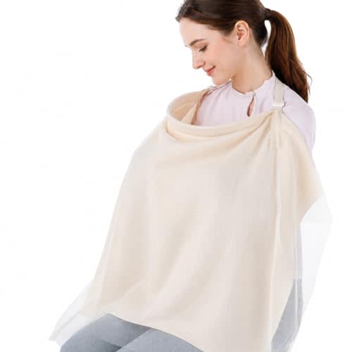 Muslin Nursing Cover Up for Baby Breastfeeding Breathable Cotton Breastfeeding Cover with Rigid Hoop Adjustabl Privacy Apron Breast Feeding Covers Lightweigh Carseat Canopy for Women