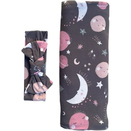 Little Sleepies Swaddle & Headband Bow Set, Viscose from Bamboo Baby Swaddles, Newborn Baby Girl Clothes (Luxe Pink to the Moon & Back)