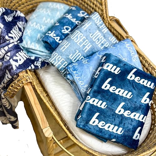 Ships Next Day- Blue Personalized Baby Blankets for Boys with Name - Printed in America - Personalized Custom Baby Blanket - Customized Baby Girl Blankets