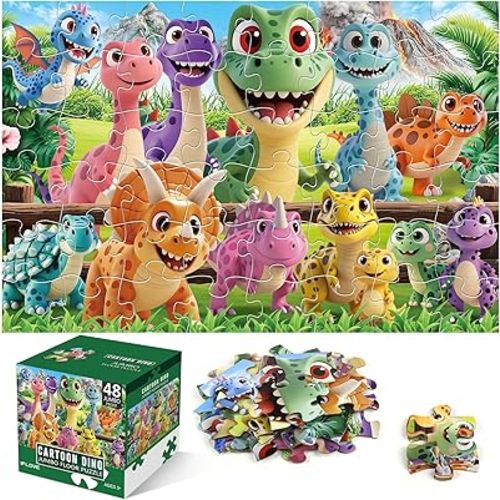 Jumbo Floor Puzzle for Kids Ages 4-6,48 Piece Cartoon Dinosaur Large Jigsaw Puzzles,Learning Toys for Toddlers Ages 3-5,Children Homeschool Educational Easter Gift for Boy Girl Ages 4-8