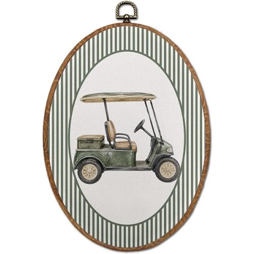 S GDNAMR Vintage Golf Cart Oval Framed Canvas Wall Art, 8.6x11.4 Inch