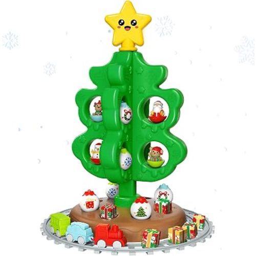 maysida Baby First Mini Christmas Tree for Kids, Learning Toys Colorful Plastic Finger Puppets Snowman/Elk/Santa Tumblers for Kids, New Xmas Gifts for Girls Boys, Christmas Decorations Indoor