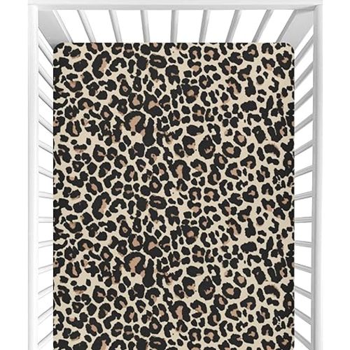 CaTaKu Baby Crib Sheets Brown Leopard Animal Print Mini Crib Sheets Fitted for Girls Boys,Neutral Soft Toddler Mattress Bed Sheets for Crib,27"x 39"