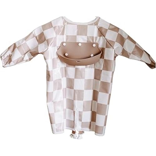 Mess Proof Baby Bibs, Long Sleeve Toddler Feeding Bib and Silicone Catcher, Chair Attaching, Waterproof, 6-36 Months