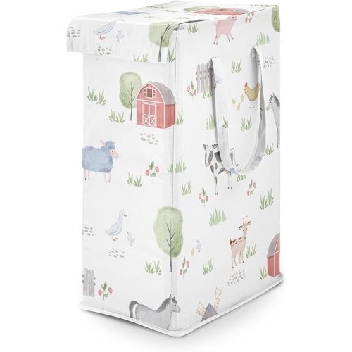 Sweet Jojo Designs Farm Animals Boy Girl Gender Neutral Laundry Hamper Foldable Dirty Clothes Basket with Handles Baby Nursery Kids Bedroom Teen Bathroom Watercolor Farmhouse Barn Horse Cow Pig Goat
