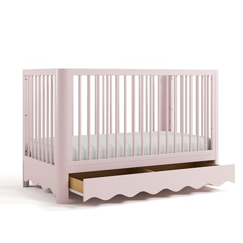 Storkcraft Casablanca 5-in-1 Convertible Crib with Drawer and Toddler Guardrail  GREENGUARD Gold Certified, Conversion Kit Included, Fits Standard Baby Crib Mattress, Crib with Storage (Blush)