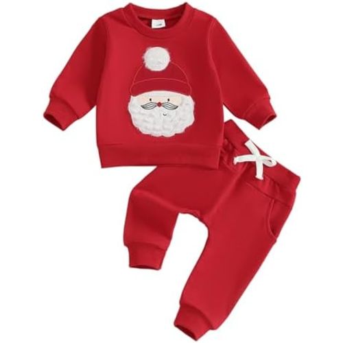 Infant Baby Boy Christmas Outfit Long Funny Shirt Pant Set Toddler First Christmas Clothes 6 12 18 24 Months 2T