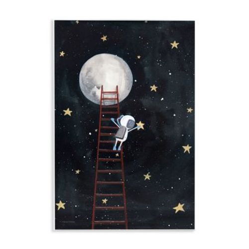 Stupell Industries Astronaut Hanging Stars Outer Space Ladder to Moon Wall Plaque Art, 13" x 19"