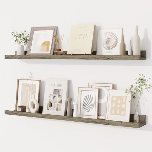 Dreamland Picture Ledge Shelf for Wall, Floating Shelves Set of 2, 36 Inch Long Floating Shelves with Lip for Living Room, Bedroom, Bathroom, Kitchen, Walnut