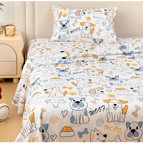 MICORAL Kids Twin Sheet Set Cute Dogs, 3 Pieces Sheets for Boys & Girls, Soft Printed Microfiber Bed Sheets, Deep Pocket Cozy Toddler Bedding Set