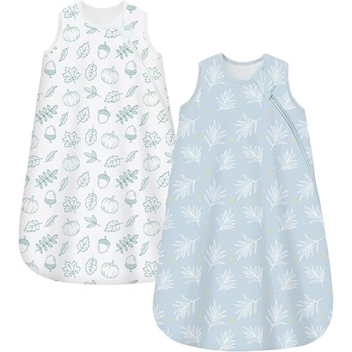 Baby Sleep Sack 1.0 Tog, 100% Cotton 2 Pack Wearable Blanket Sleeping Bag for Babies and Newborn, XL(18-24M), Leaves & Pumpkin