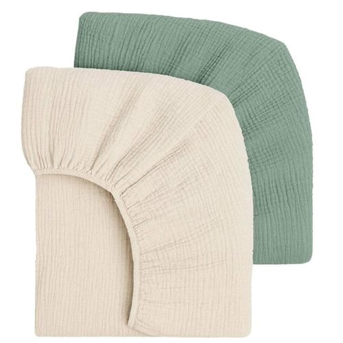 Mère & Moi: Muslin Fitted Crib Sheets: 2 Pack - Dark Green & Cream - 28x52", 100% Cotton, Oeko-TEX, Soft & Breathable, Baby & Toddler Mattress Bedding