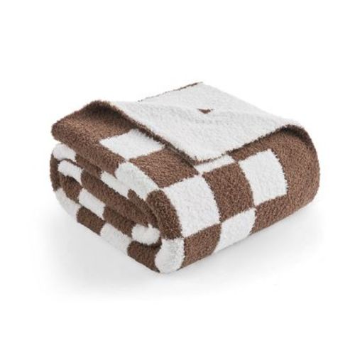 Snuggle Sac Checkered Throw Blanket Reversible Knitted Throw