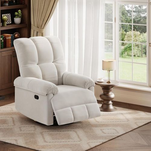 Swivel Rocking Nursery Recliner Chair Rocker Recliner Glider Manual Chenille Upholstered Sofa Chair with High Backrest