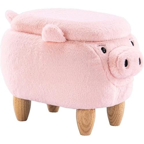 Home 2 Office Pig Storage Ottoman Stool for Bedroom, Playroom or Nursery Decor, Soft Animal-Shaped Ottoman with Wooden Legs