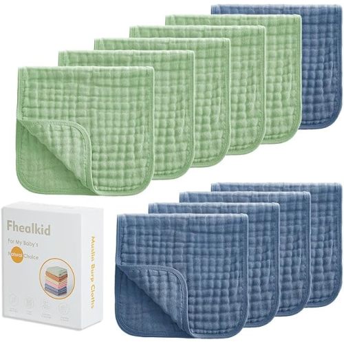Muslin Burp Cloths Sets Newborn Baby Boy Essentials Must Haves 100% Cotton 10 Pack 20" X 10",6-Layer Baby Bibs & Burp Cloths for Baby Drool and Messes - Soft (BLUEGREEN03, 10 - Pack 20"X10")
