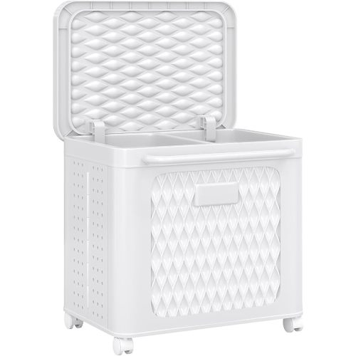 WESAPPINC Collapsible Large Laundry Hamper, Plastic Laundry Basket with Wheels,Suitable for Bathroom, Bedroom, Dorm Room & Laundry Room,Basket with Handle (White)