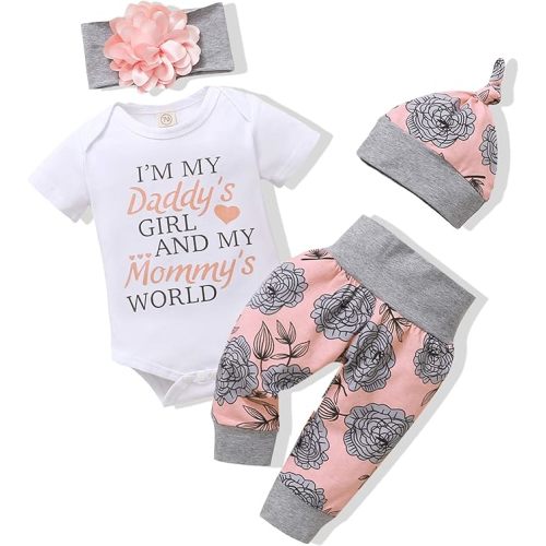 Renotemy Newborn Infant Baby Girl Clothes Summer Outfits Infant Romper Pants Cute Toddler Girl Clothes Gift Set