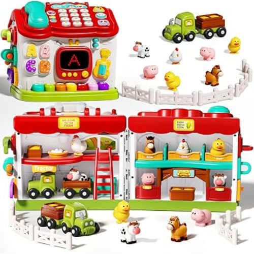 Montessori Toys for 1 Year Old Boy Girl, Multi-Module Educational TV, Farm Animals for Toddlers 1-3 with Animal Sound, Birthday Gifts for 1 Year Old Boy Girl, Educational Busy Board Toys 1 Year Old