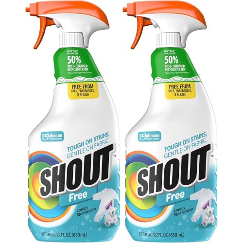 Shout Free Laundry Stain Remover Spray, Active Enzyme Formula is Fragrance, Bleach, and Dye Free, Removes Everyday Stains including Baby Stains - 22oz Spray (Pack of 2)