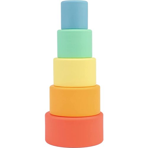BLUE GINKGO Silicone Stacking Cups – Nesting & Sensory Stacking Toy for Toddlers | Open-Ended Montessori Toy with 5 Cups (Matte Colors)