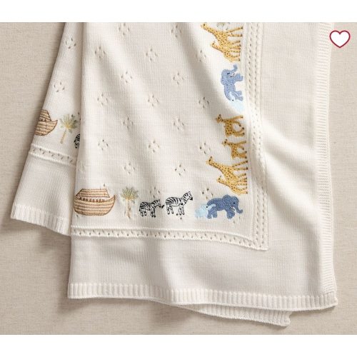 Noah's Ark Embroidered Pointelle Baby Blanket