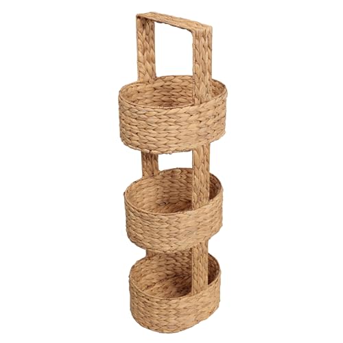 happimess SHF2016A Riverbend 35.5 in. H Coastal Handwoven Water Hyacinth 3-Tier Round Basket Freestanding Storage Tower Stand with Top Handle, Natural