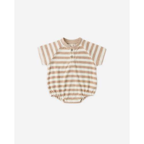 Terry Henley Romper Latte Stripe