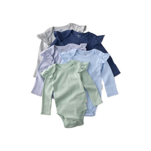 Ashley Ruffle Long Sleeve Organic Cotton Assorted 5-Pack Bodysuits