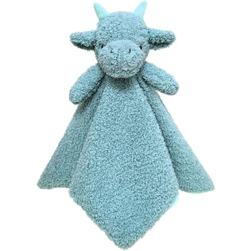 Baby Cyan Dragon Soft Stuffed Animal Security Blanket, Plush Dinosaur Character Lovey Blanket, Baby Shower/Nursery Gift, Newborn Infant Toddler Snuggle Blankie for Boys Girls, 14 Inches