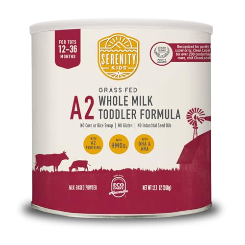 Serenity Kids Toddler Formula Powder - 21 Oz, Pack of 6 - Grass-Fed A2 Whole Milk Formula - DHA & ARA Prebiotics & Nucleotides for Baby Food - EU-Modeled GMO & Seed Oil-Free Organic Powdered Milk