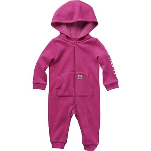 Carhartt Girls Long Sleeve Fleece Zip-Front Hooded Coverall, Raspberry Rose Heather, 6M