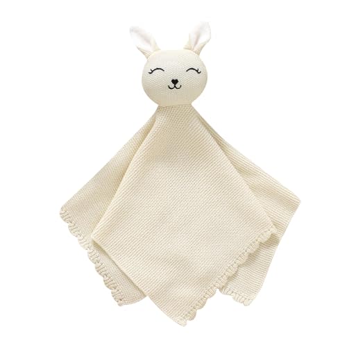 LAWKUL Bunny Lovey Baby Blanket Soft Cuddly Security Blanket Knit Snuggle Comfort for Newborns Toddler Boy Girl White 16x16in