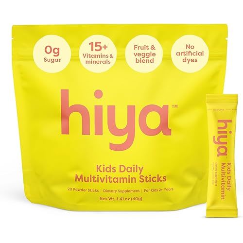 Hiya Kids Multivitamin – 15+ Essential Vitamins & Minerals with Fruits & Veggies for Ages 2+, Supports Growth, Development & Immune, 0g Sugar – 20 Stick Packs for Toddlers & Kids