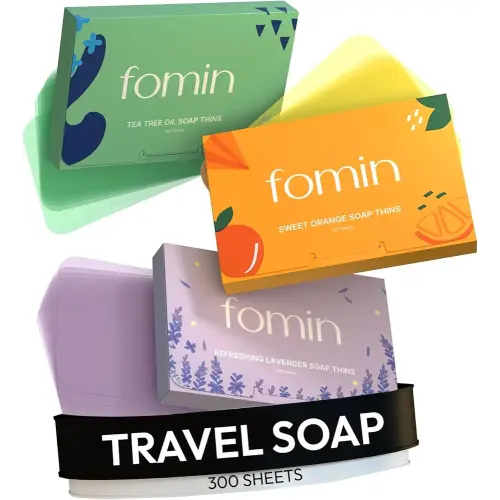 FOMIN - Antibacterial Paper Soap Sheets for Hand Washing - (300 Sheets) Orange, Tea Tree, Lavender Portable Travel Soap Sheets, Dissolvable Camping Mini Soap, Portable Hand Soap Sheet