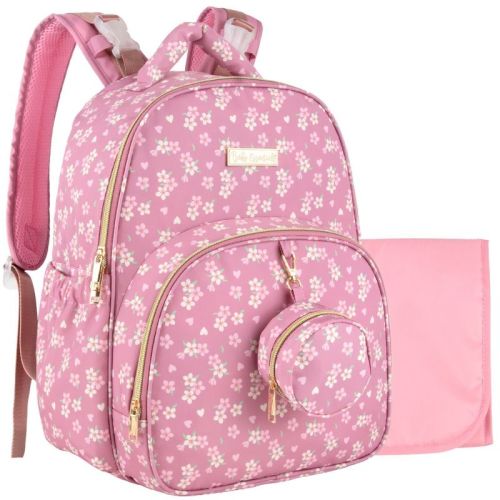 Baby Essentials 3 in 1 Diaper Bag Backpack, Changing Pad & Pacifier Pouch for Newborns - Floral, Smooth, Sheek, Padded in Design, Pink Floral