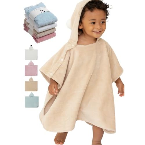 Konny Baby Hooded Towel Plush Thick & Cozy Soft-Touch Absorbent Rayon from Bamboo Cotton Baby Bath Beach Towel, Oeko-TEX, Newborn Boys Girls Toddler (Beige, Medium)