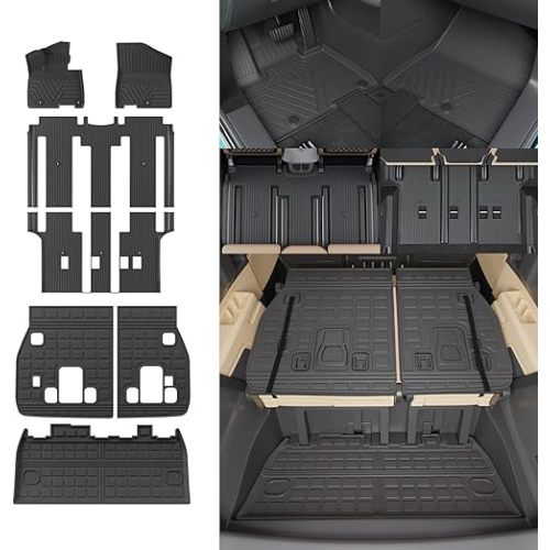Floor Mats Compatible with 2022-2025 2026 Kia Carnival 8 Seater MPV No Hybrid&Prestige Trunk Liner Cargo Liner Cargo Mat 2024 Carnival Accessories (Floor Mats+Trunk Mat+Backrest Mats)