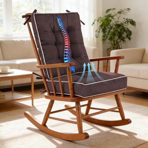 Memory Foam Non Slip Rocking Chair Cushion, FadeShield Water Resistant Thicken Tufted Pads,Brown Standard