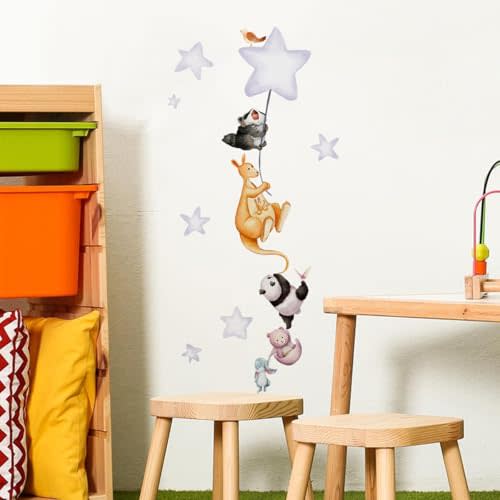 Cartoon Animal Star Wall Decals - Removable Nursery Decor, Self-Adhesive Wall Stickers for Kids Room, Easy to Apply & Remove, Playroom Decor for Baby Boys Girls Toddlers (Space, Jungle, Safari Theme)