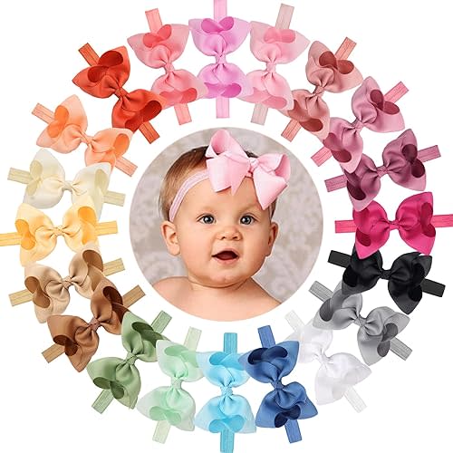 CÉLLOT Baby Girls Headbands Grosgrain Ribbon 4.5" Hair Bows Headband Big Bow Hair Bands for Toddler Pack of 40