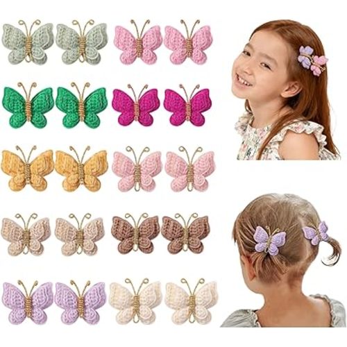 Colorful Crochet Butterfly Alligator Hair Clips Soft Hair Clips Infant Hair Baby Bows Clip for Toddler Teen Baby Girls (10 Packs)
