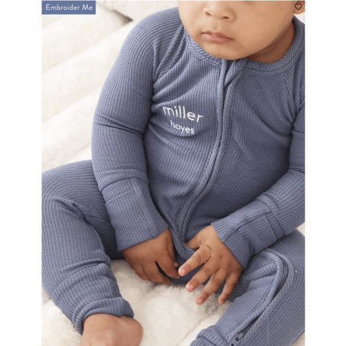 Embroidered Bamboo Waffle Convertible Zip Rompers in Mountain Haze | Caden Lane