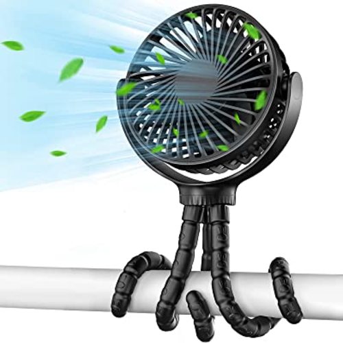 Stroller Fan for Baby - Rechageable Battery Opereated Portable Fan with Flexible Tripod 3 Speeds Handheld Small Fan Ideal for Car Seat Crib Bike Treadmill